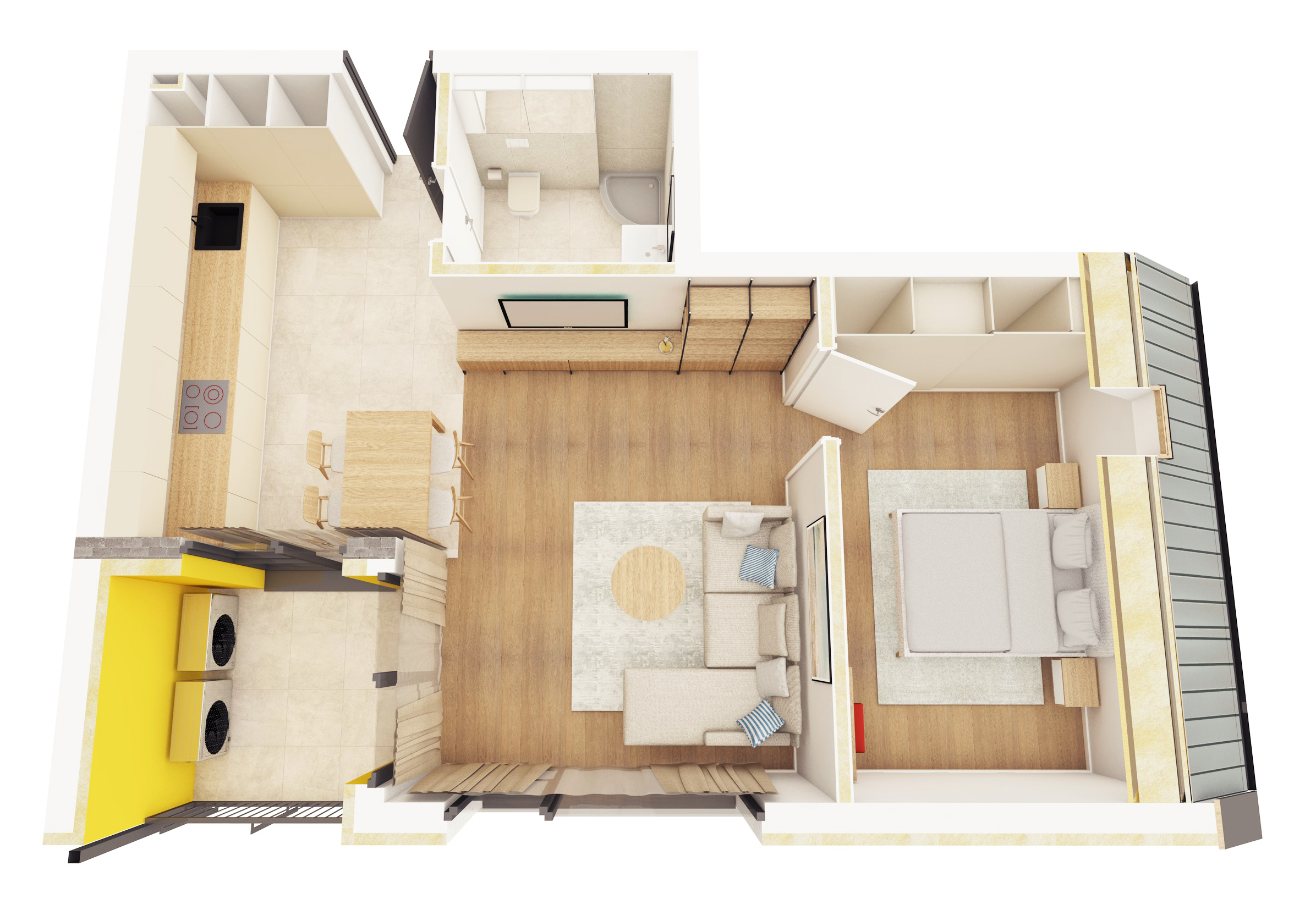 B14 - Apartament cu Două Camere cu Bucătărie Open Space și Balcon Mare