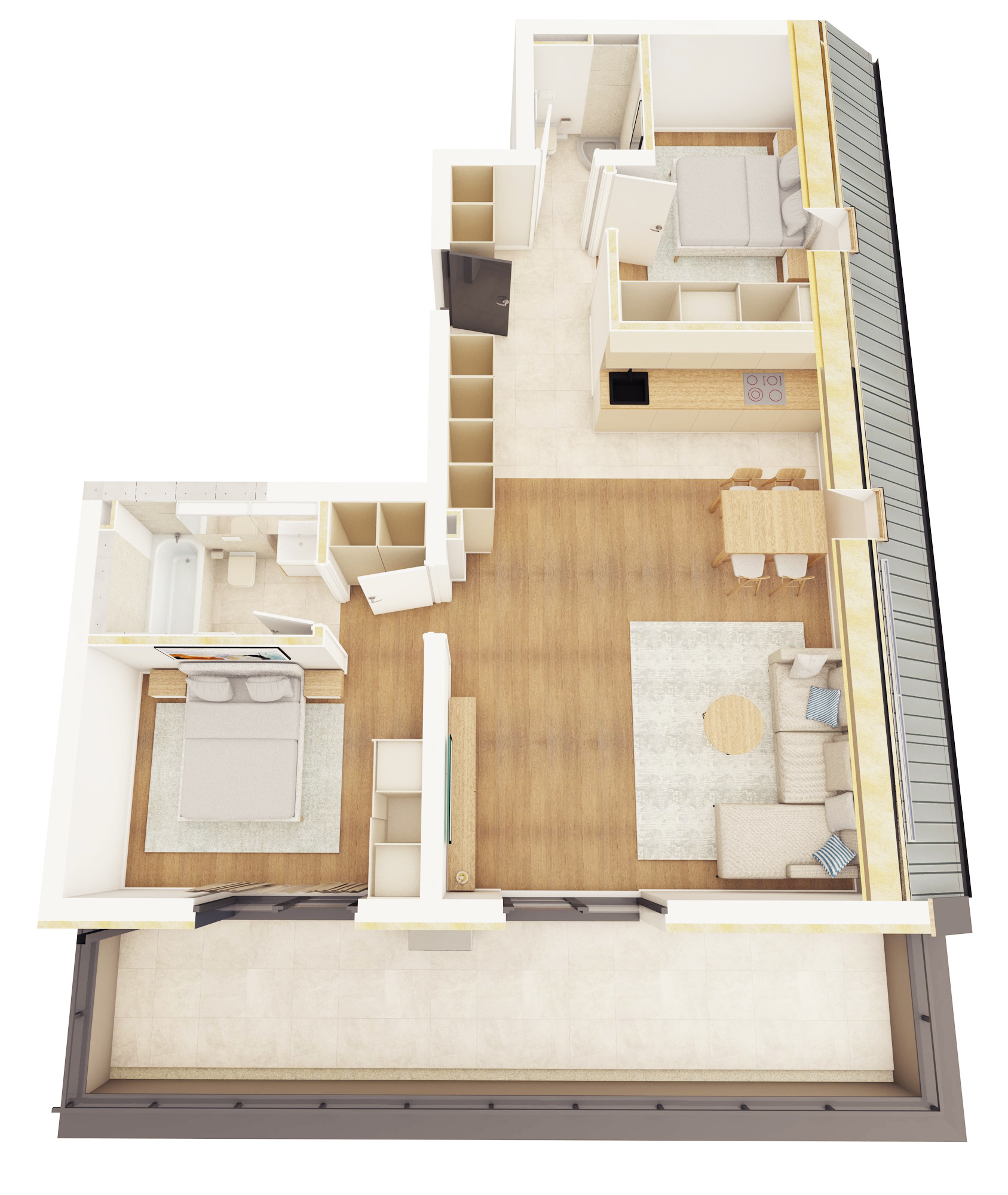 A15 - Apartament cu Două Camere cu Balcon Mare pe Toată Lungimea