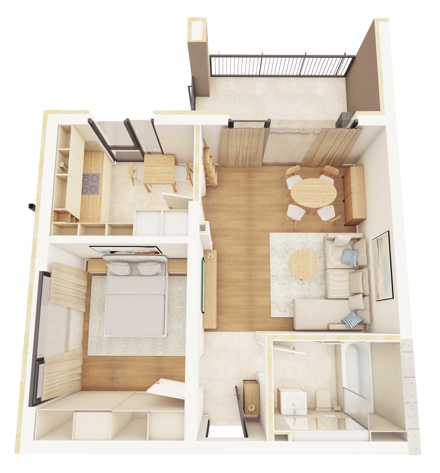 A12 - Apartament cu Două Camere cu Bucătărie Închisă și Balcon Mare