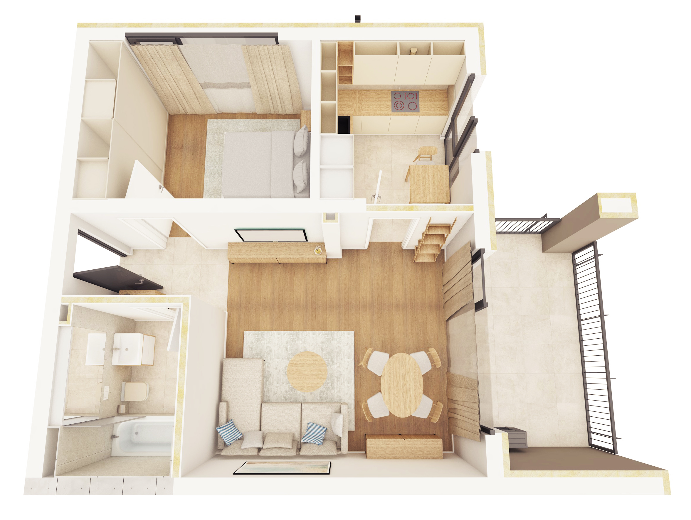 B12 - Apartament cu Două Camere cu Living Open Space și Balcon Mare