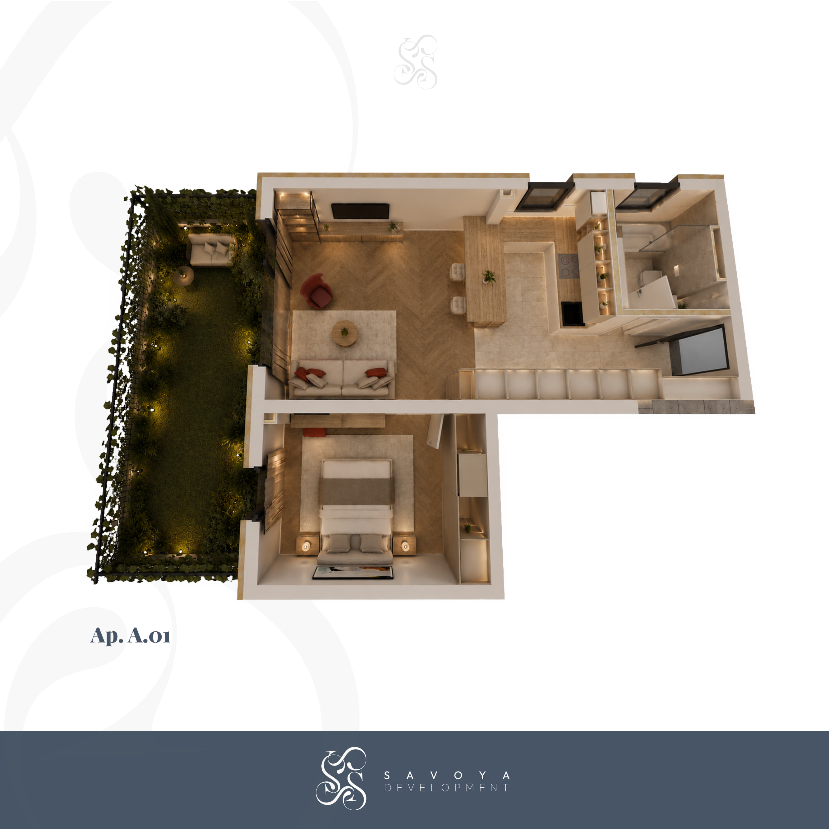 A01 - Apartament cu Două Camere cu Grădină și Living Open Space