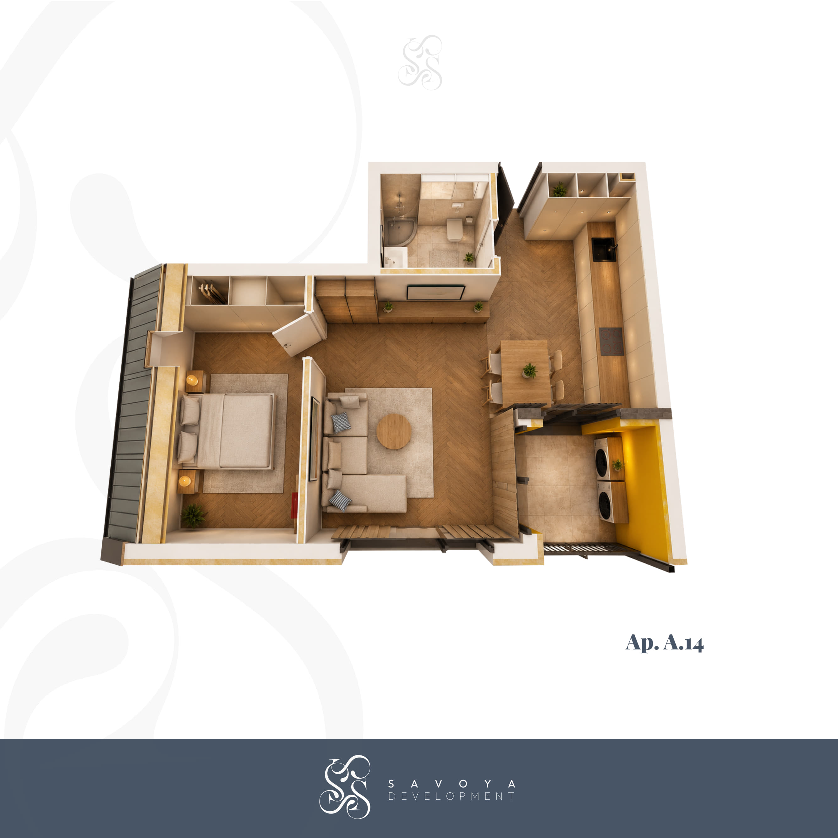 A14 - Apartament cu Două Camere cu Living și Bucătărie Open Space