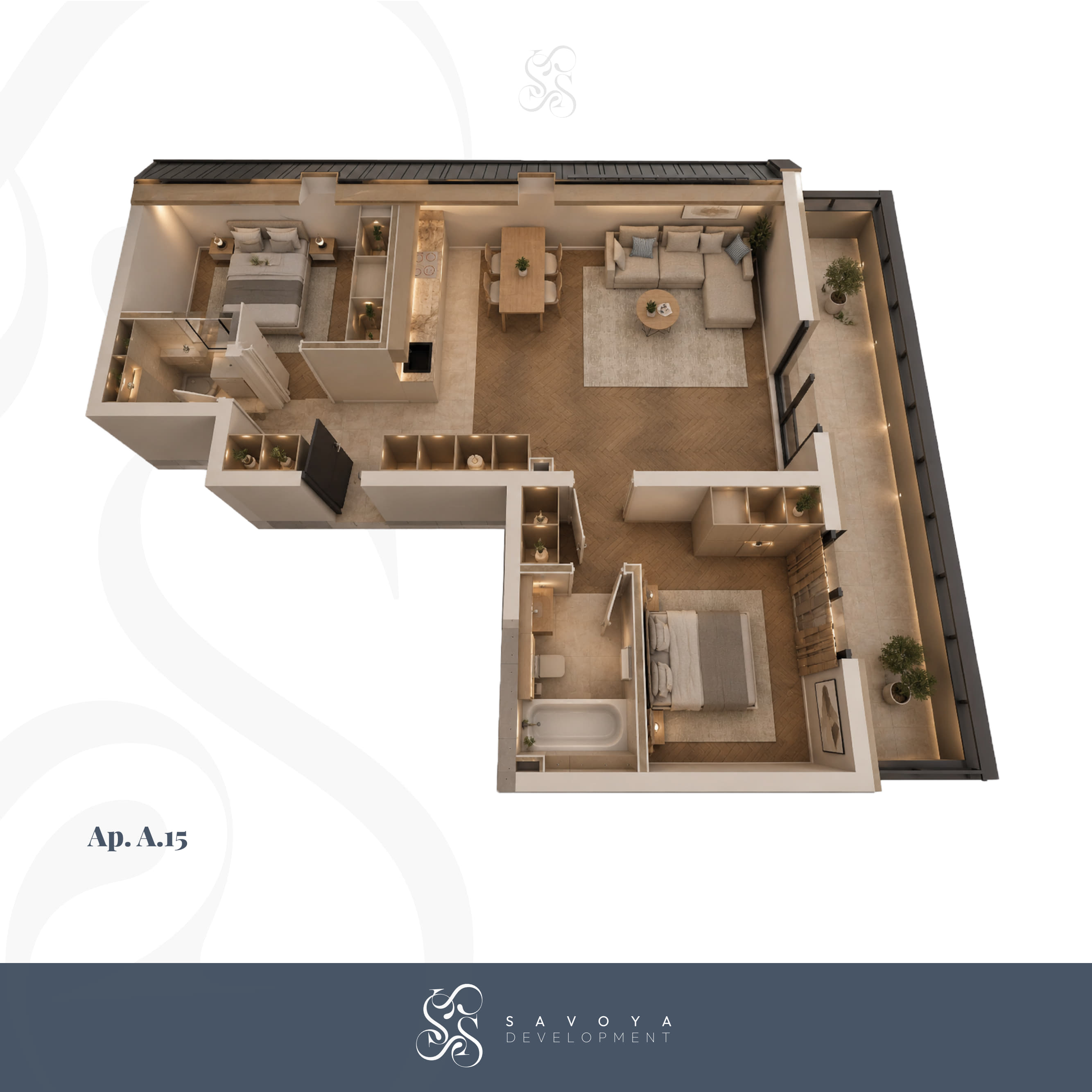 A15 - Apartament cu Două Camere cu Balcon Mare pe Toată Lungimea
