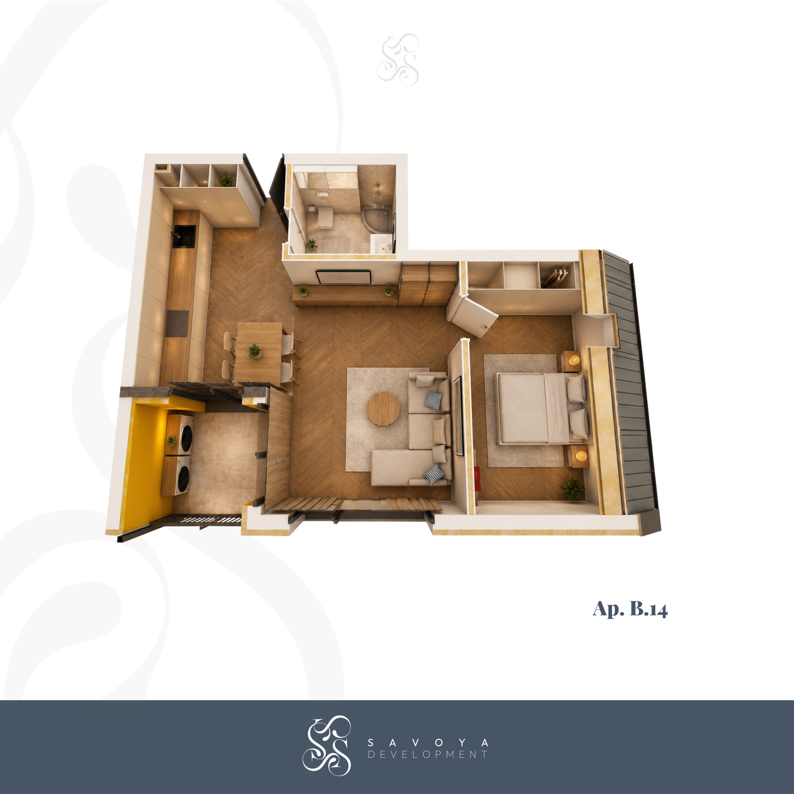 B14 - Apartament cu Două Camere cu Bucătărie Open Space și Balcon Mare