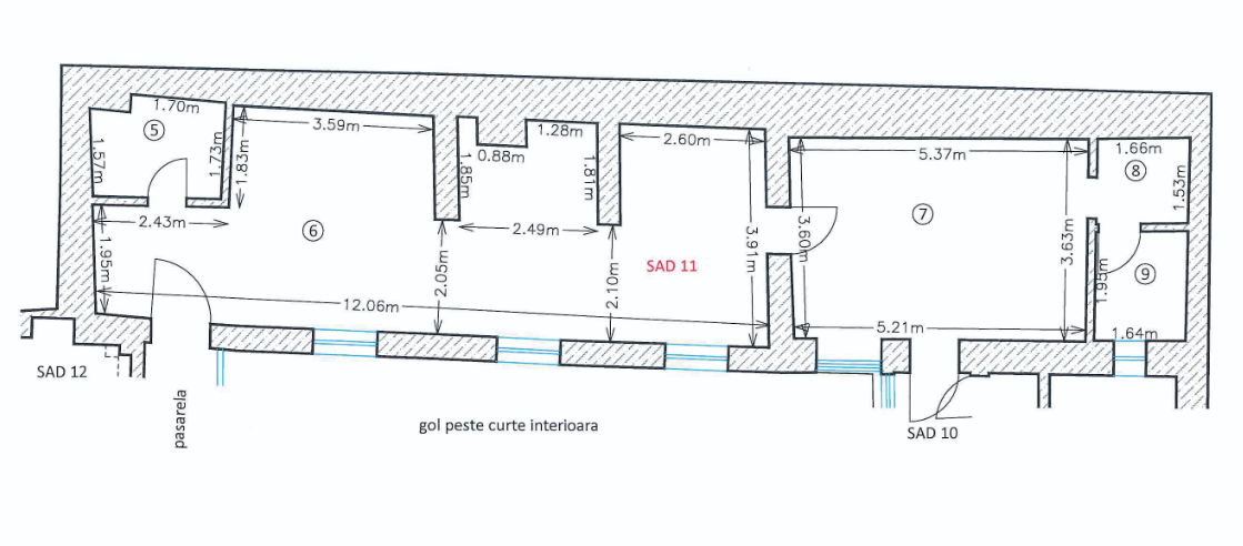 Plan compartimentare SAD 11 etaj 2 spațiu birouri 69,9 mp