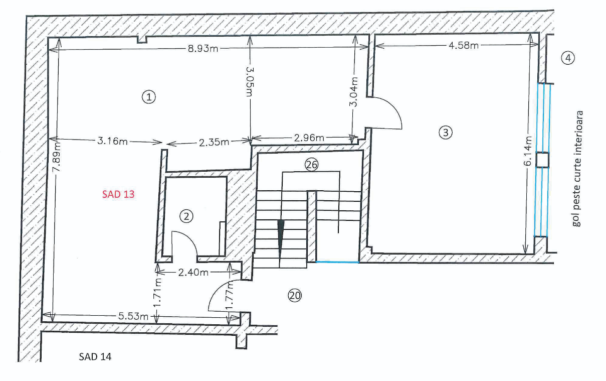 Plan compartimentare SAD 13 mansardă spațiu birouri 80,1 mp