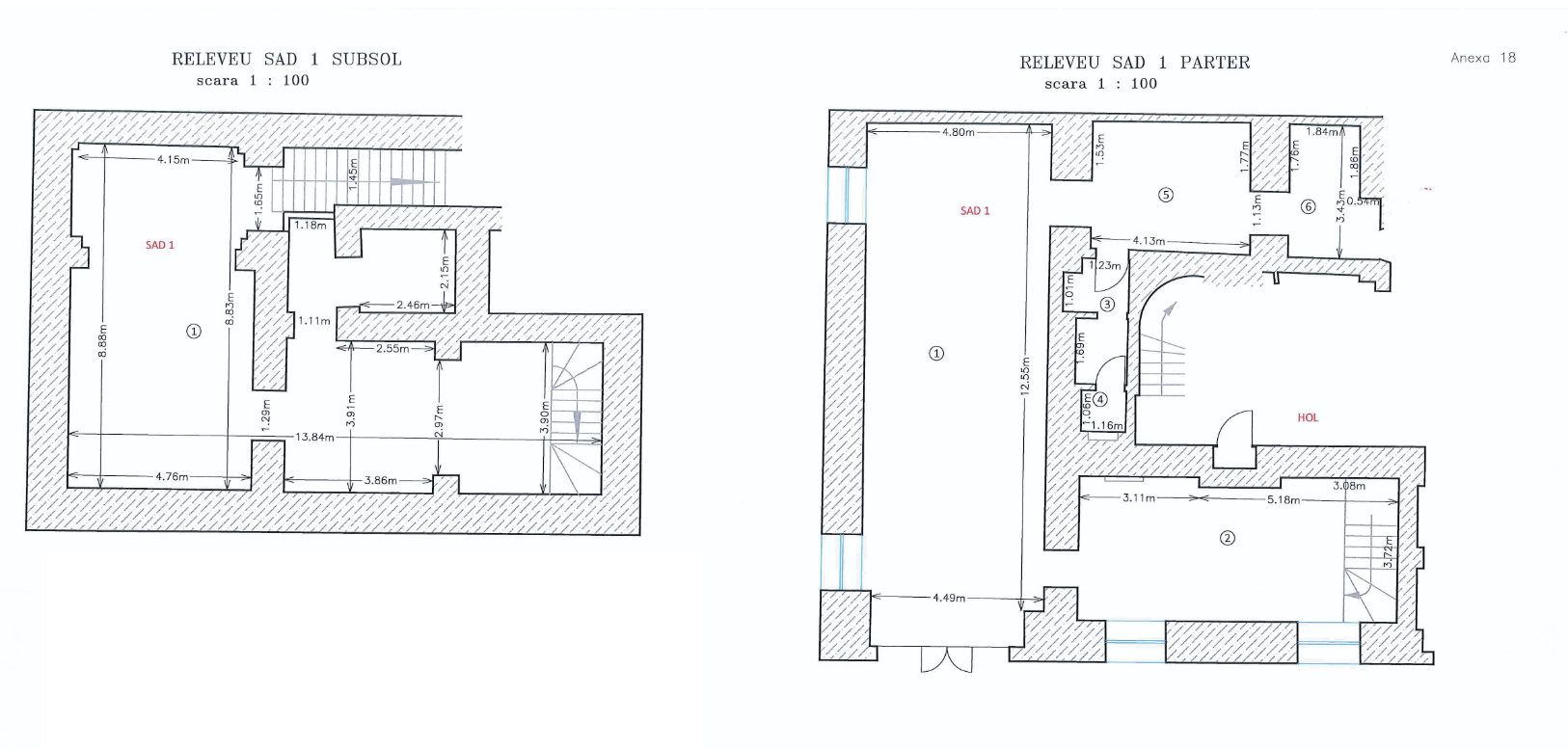 Plan SAD 1 spațiu birouri 208,5 mp parter și subsol Timișoara Florimund Mercy