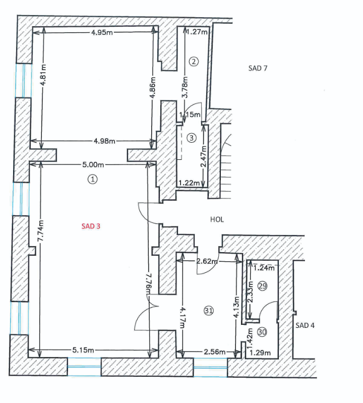 Plan compartimentare SAD 3 spațiu birouri 88,4 mp