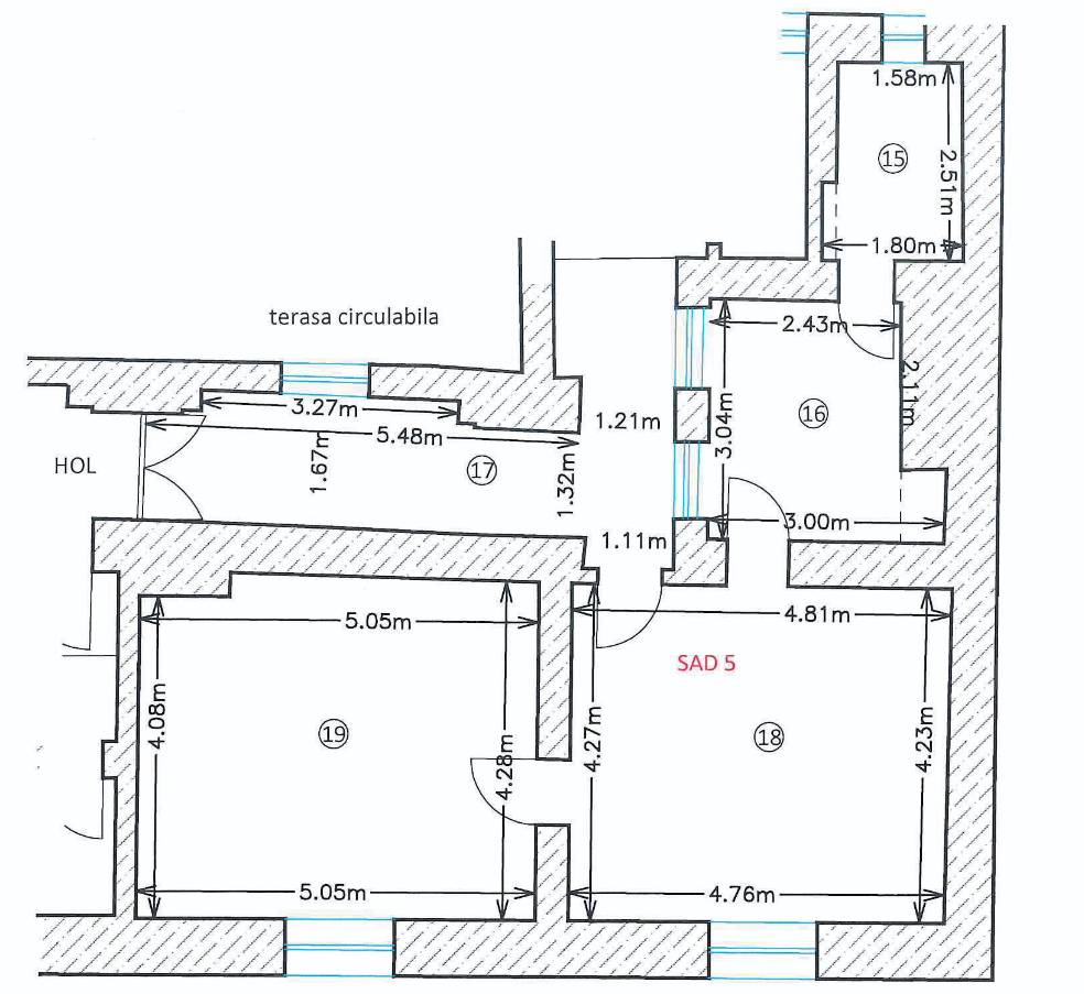 Plan compartimentare SAD 5 etaj 1 spațiu birouri 67,6 mp