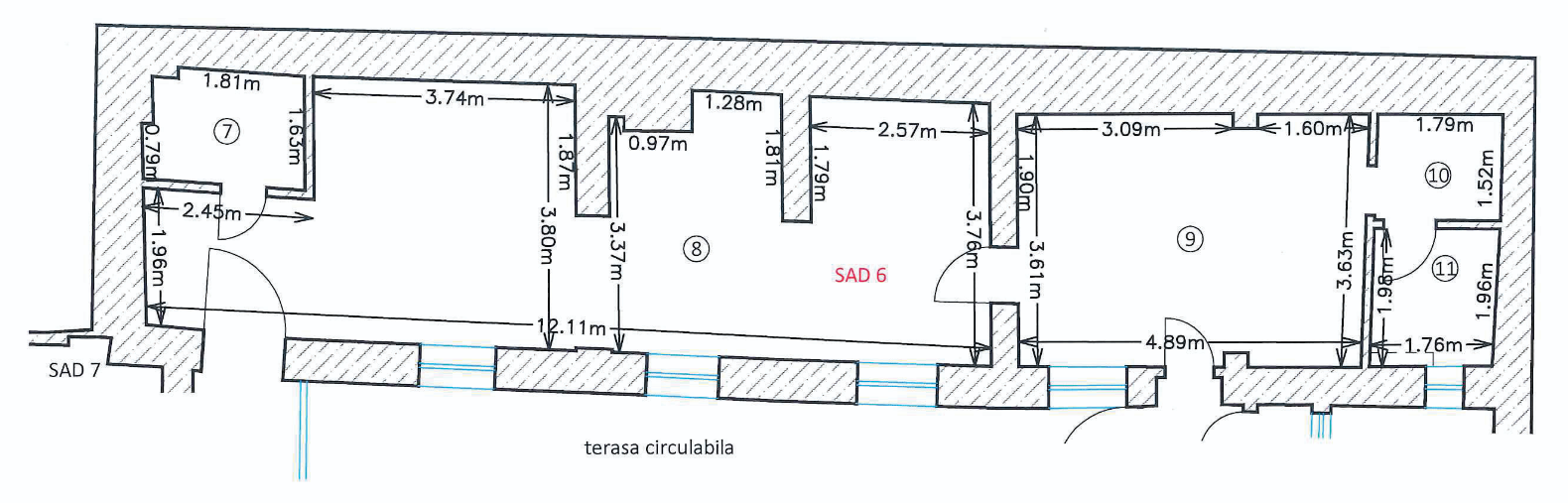 Plan compartimentare SAD 6 etaj 1 spațiu birouri 66,7 mp