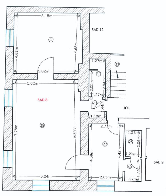 Plan compartimentare SAD 8 etaj 2 spațiu birouri 87,2 mp