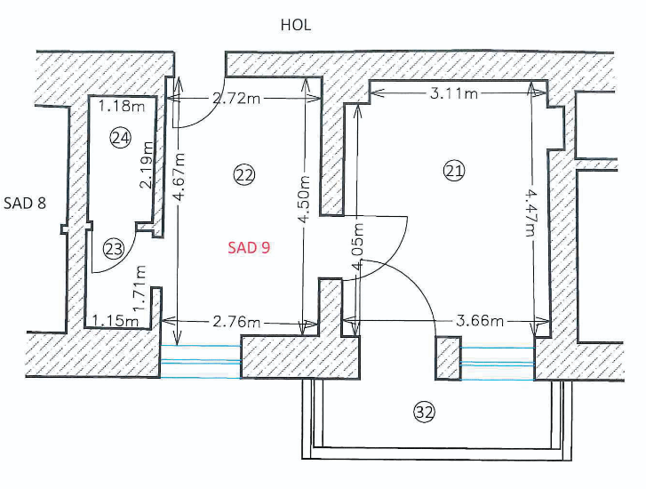 Plan compartimentare SAD 9 etaj 2 spațiu birouri 38,6 mp balcon