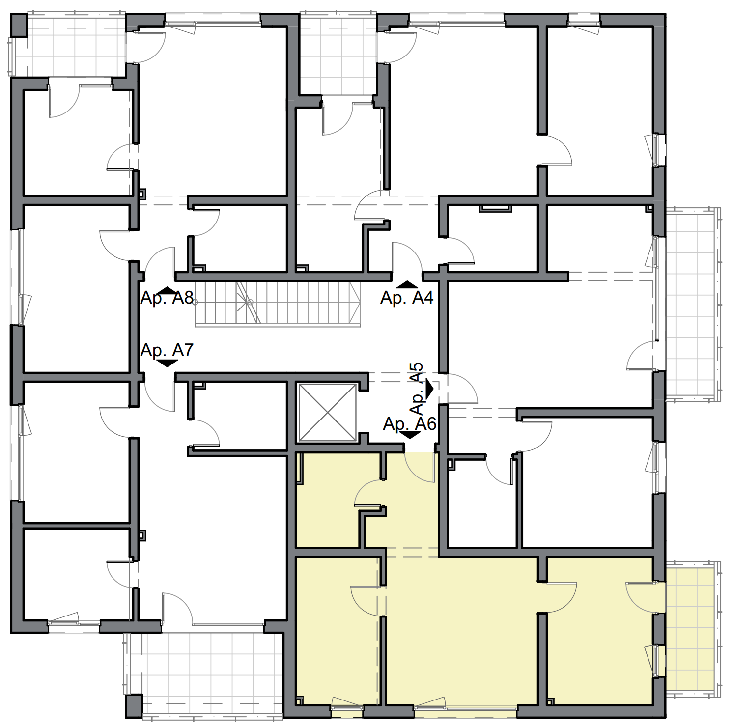 schiță apartament cu două camere cu dormitor matrimonial și balcon spațios