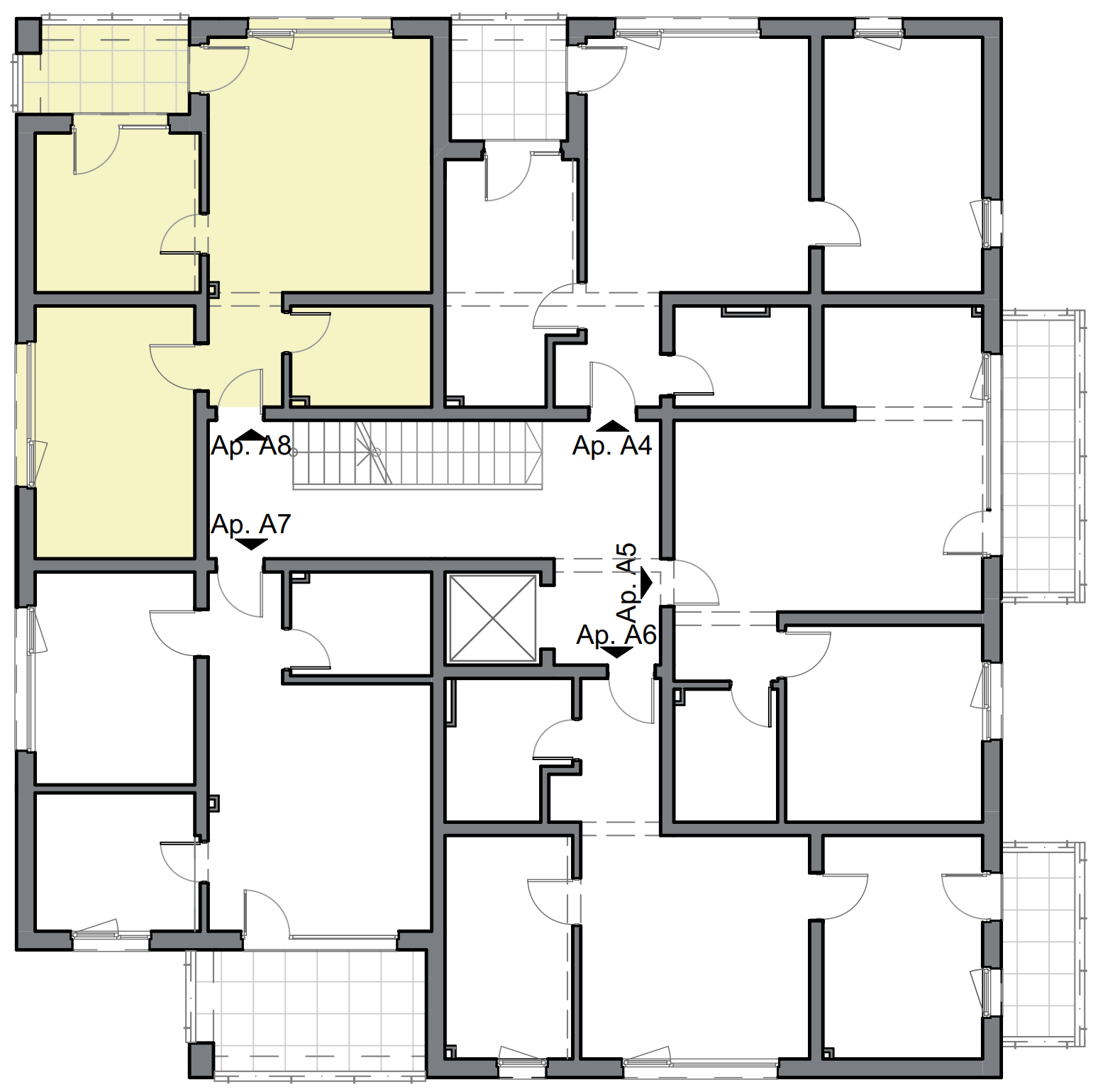 schiță apartament cu două camere cu dormitor matrimonial și living spațios
