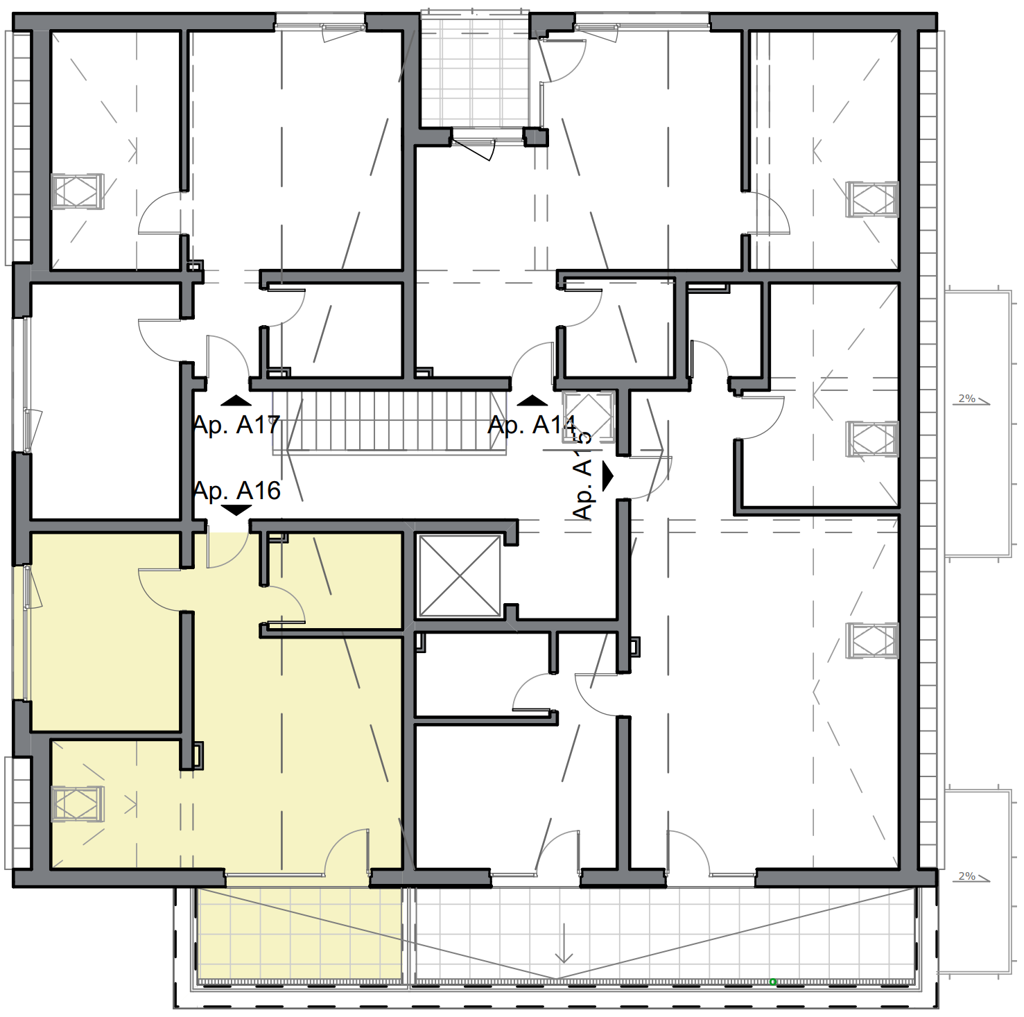 schita apartament cu doua camere cu dormitor separat si balcon mare