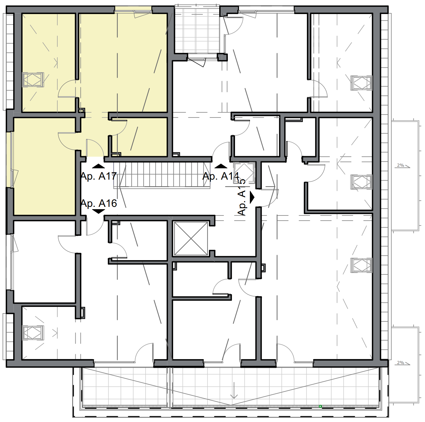 schita apartament cu doua camere cu dormitor separat si bucatarie separata