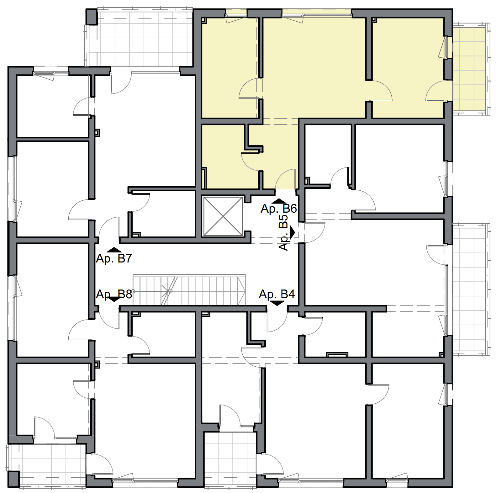 schiță apartament cu două camere cu dormitor matrimonial și balcon