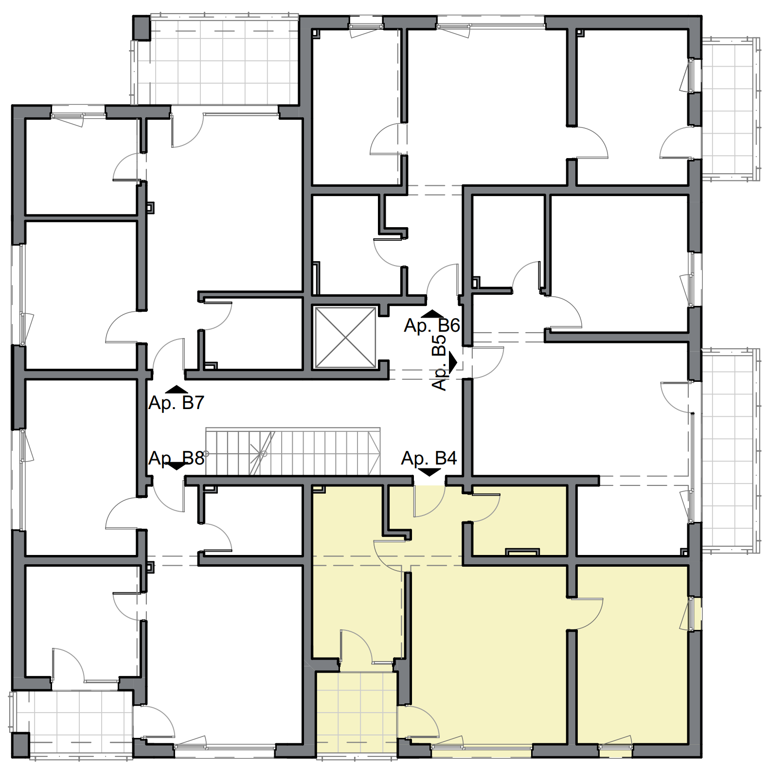 schiță apartament cu două camere cu dormitor matrimonial și balcon