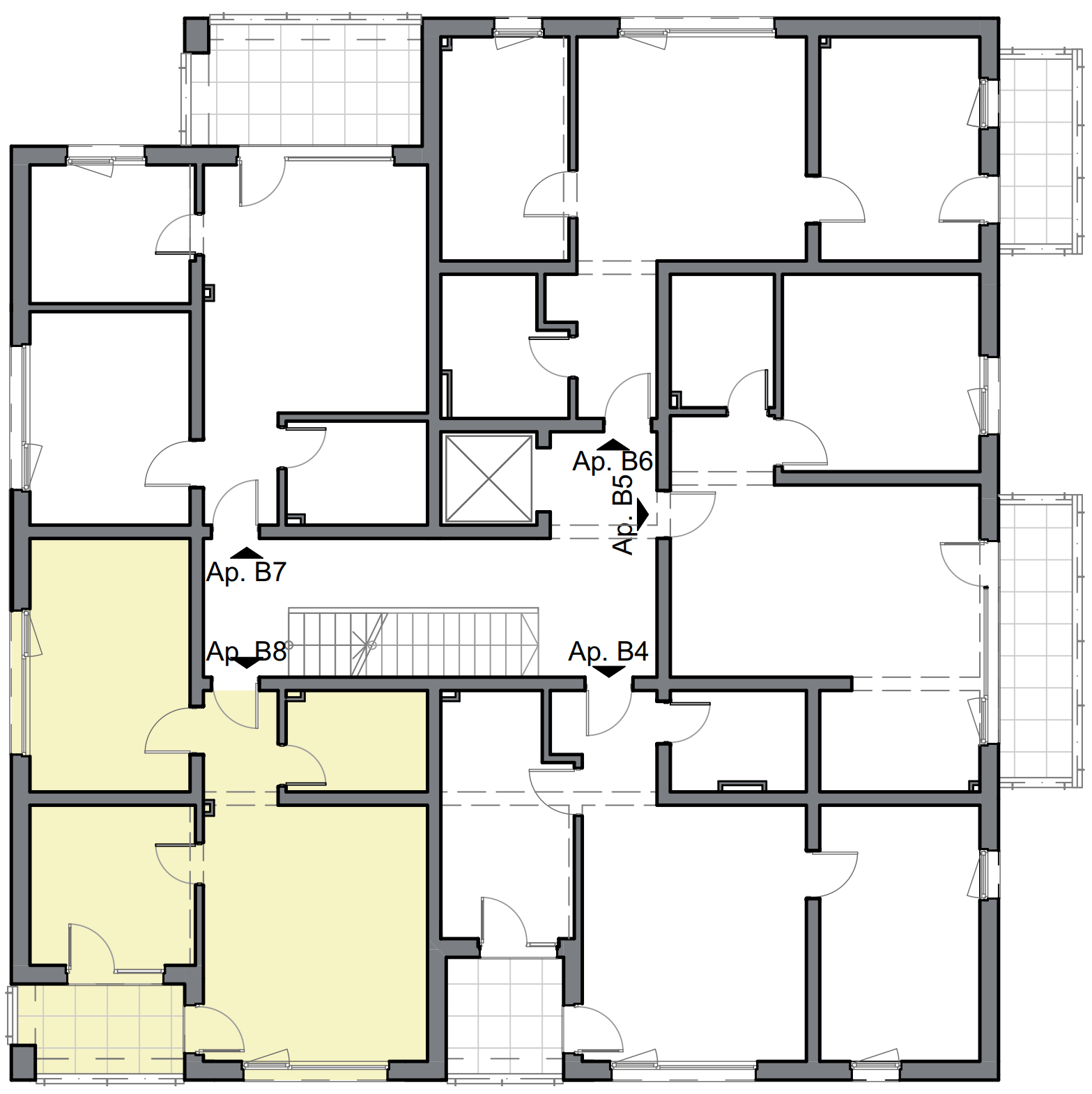 schiță apartament cu două camere cu dormitor matrimonial și living cu dining