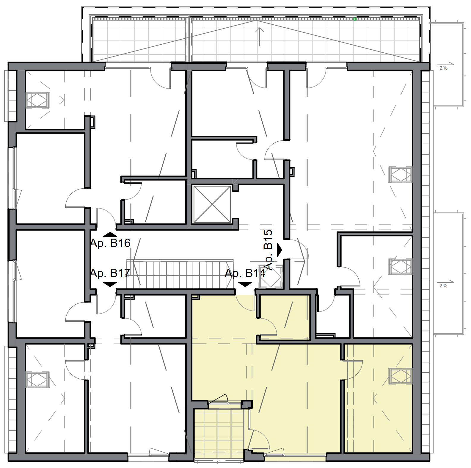 schiță apartament cu două camere cu dormitor matrimonial și living spațios