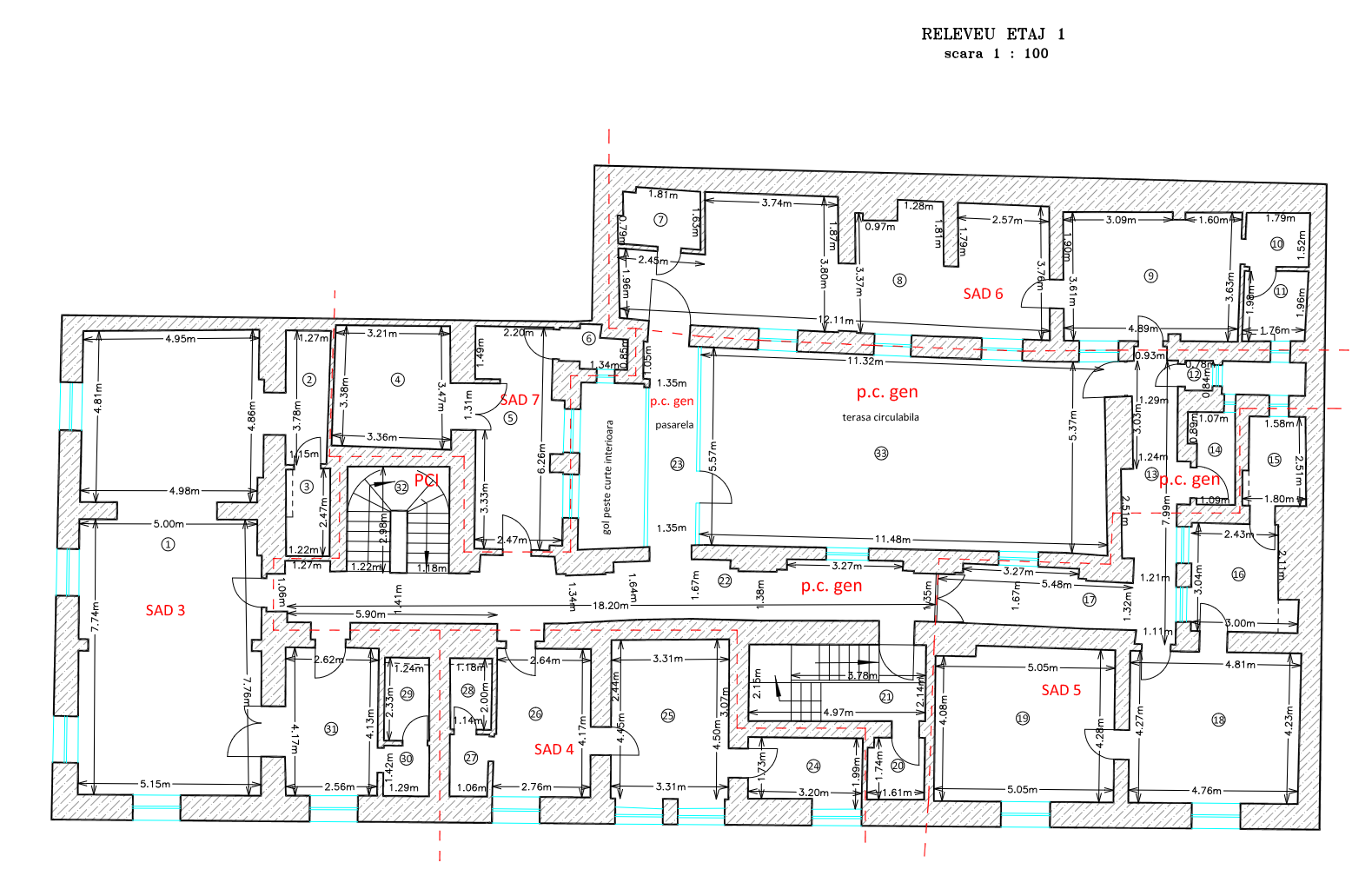 Plan etaj SAD 3 spațiu birouri Timișoara