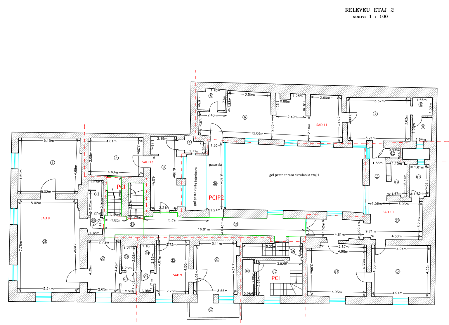 Plan etaj 2 clădire spații birouri Timișoara SAD 8 9 10 11 12
